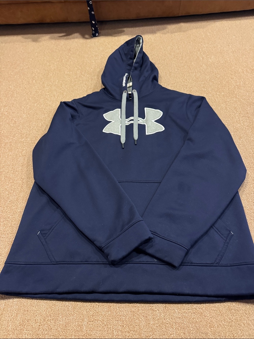 Under Armour Navy Hoodie with Gray Logo and Drawstrings